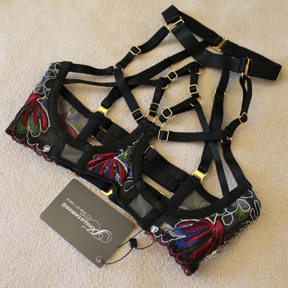 Bordelle Botanica Ouvert Open Bra Black XS SS Extra Small NWT AW21B04B $350